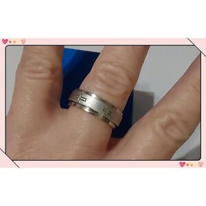 Mens Stainless Hi Polished & Brushed Laser Cross Cut Out Spinner Band Ring Sz 12